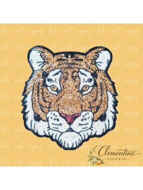 XLarge Tiger Face Sequin Iron-on Patch